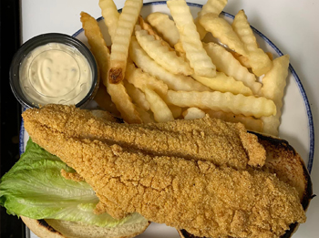 Country fried catfish and fries